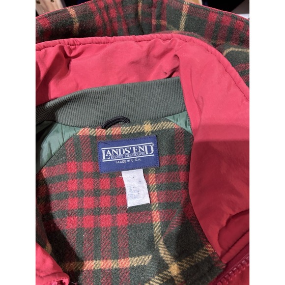 Vintage 90s Lands End Jacket Mens Large Red Plaid Lined Full Zip - Picture 2 of 9